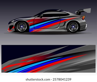 Car wrap design vector. Graphic abstract stripe racing background designs for vehicle, rally, race