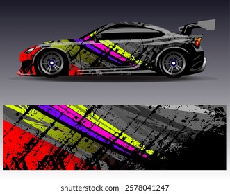 Car wrap design vector. Graphic abstract stripe racing background designs for vehicle, rally, race