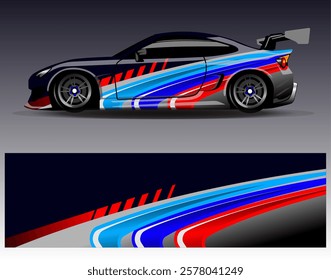 Car wrap design vector. Graphic abstract stripe racing background designs for vehicle, rally, race