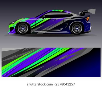 Car wrap design vector. Graphic abstract stripe racing background designs for vehicle, rally, race