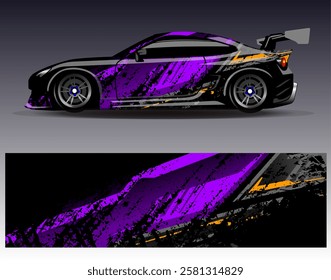 Car wrap design vector. Graphic abstract stripe racing background designs for vehicle, rally, race