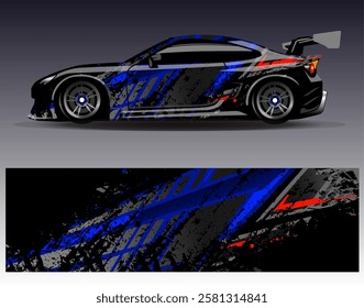 Car wrap design vector. Graphic abstract stripe racing background designs for vehicle, rally, race
