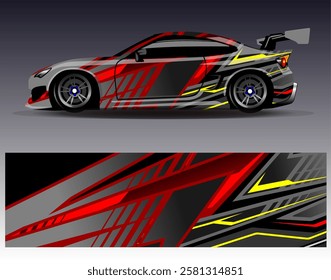 Car wrap design vector. Graphic abstract stripe racing background designs for vehicle, rally, race