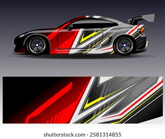 Car wrap design vector. Graphic abstract stripe racing background designs for vehicle, rally, race