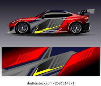 Car wrap design vector. Graphic abstract stripe racing background designs for vehicle, rally, race