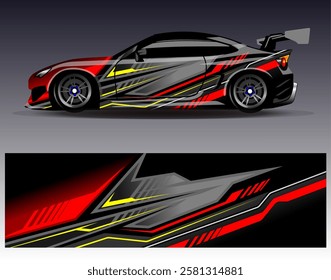 Car wrap design vector. Graphic abstract stripe racing background designs for vehicle, rally, race