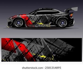 Car wrap design vector. Graphic abstract stripe racing background designs for vehicle, rally, race