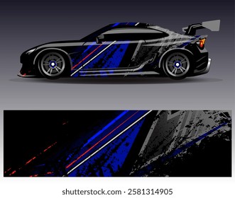 Car wrap design vector. Graphic abstract stripe racing background designs for vehicle, rally, race