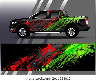 Car wrap design vector. Graphic abstract stripe racing background designs for vehicle, rally, race, adventure and car racing livery