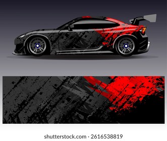 Car wrap design vector. Graphic abstract stripe racing background designs for vehicle, rally, race, adventure and car racing livery