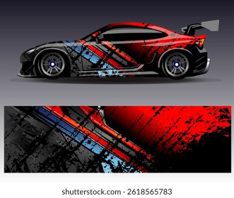 Car wrap design vector. Graphic abstract stripe racing background designs for vehicle, rally, race