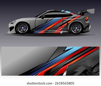 Car wrap design vector. Graphic abstract stripe racing background designs for vehicle, rally, race