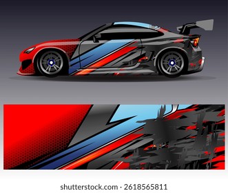 Car wrap design vector. Graphic abstract stripe racing background designs for vehicle, rally, race