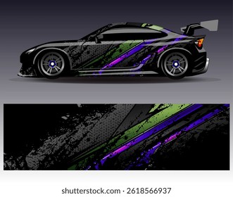 Car wrap design vector. Graphic abstract stripe racing background designs for vehicle, rally, race
