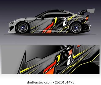 Car wrap design vector. Graphic abstract stripe racing background designs for vehicle, rally, race, adventure and car racing livery