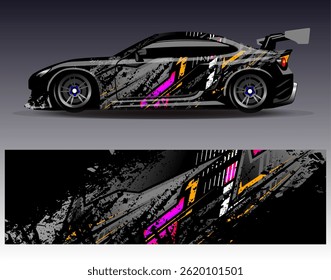 Car wrap design vector. Graphic abstract stripe racing background designs for vehicle, rally, race, adventure and car racing livery