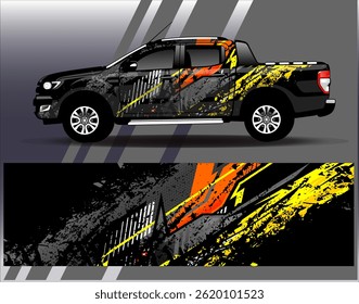 Design-Vektor für Autopackungen. Grafische abstrakte Streifen Rennen Hintergrund Designs für Fahrzeug, Rallye, Rennen, Abenteuer und Autorennen Livree