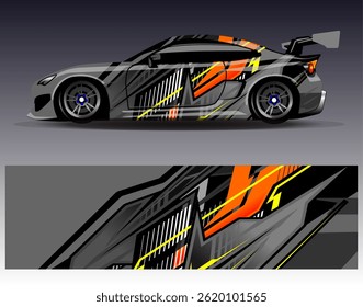 Car wrap design vector. Graphic abstract stripe racing background designs for vehicle, rally, race, adventure and car racing livery