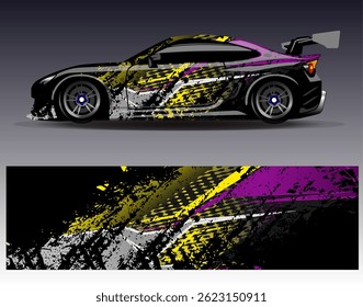 Car wrap design vector. Graphic abstract stripe racing background designs for vehicle, rally, race, adventure and car racing livery