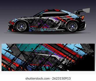 Car wrap design vector. Graphic abstract stripe racing background designs for vehicle, rally, race, adventure and car racing livery