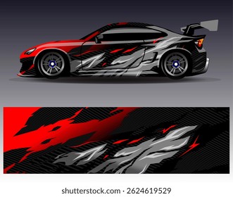 Car wrap design vector. Graphic abstract stripe racing background designs for vehicle, rally, race, adventure and car racing livery
