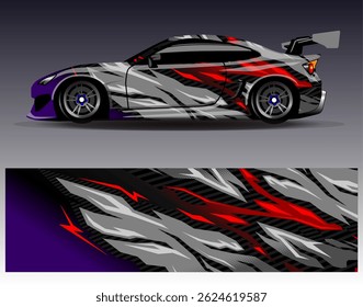 Car wrap design vector. Graphic abstract stripe racing background designs for vehicle, rally, race, adventure and car racing livery