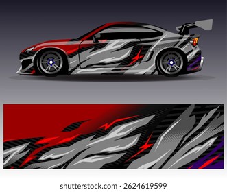 Car wrap design vector. Graphic abstract stripe racing background designs for vehicle, rally, race, adventure and car racing livery