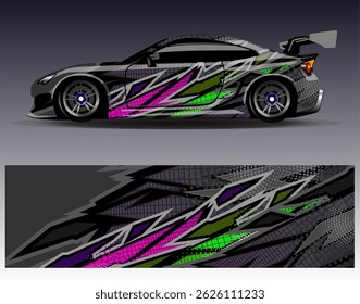 Car wrap design vector. Graphic abstract stripe racing background designs for vehicle, rally, race, adventure and car racing livery