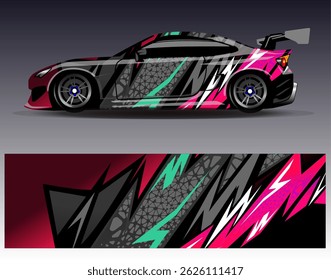 Vector de diseño de envoltura de coche. Diseños abstractos gráficos del fondo de las carreras de la raya para el vehículo, el rally, la carrera, la aventura y la librea de las carreras de coches