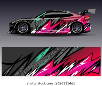 Car wrap design vector. Graphic abstract stripe racing background designs for vehicle, rally, race, adventure and car racing livery