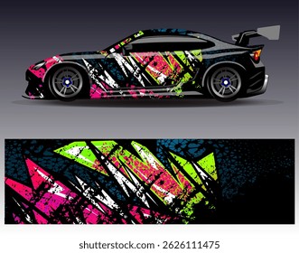 Car wrap design vector. Graphic abstract stripe racing background designs for vehicle, rally, race, adventure and car racing livery
