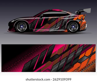 Car wrap design vector. Graphic abstract stripe racing background designs for vehicle, rally, race, adventure and car racing livery