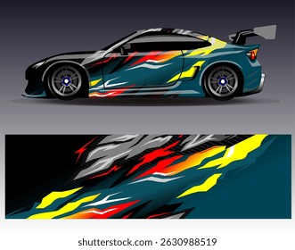 Car wrap design vector. Graphic abstract stripe racing background designs for vehicle, rally, race, adventure and car racing livery
