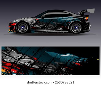 Car wrap design vector. Graphic abstract stripe racing background designs for vehicle, rally, race, adventure and car racing livery