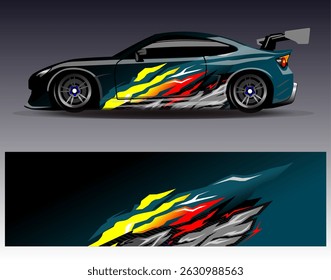 Car wrap design vector. Graphic abstract stripe racing background designs for vehicle, rally, race, adventure and car racing livery