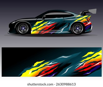 Car wrap design vector. Graphic abstract stripe racing background designs for vehicle, rally, race, adventure and car racing livery