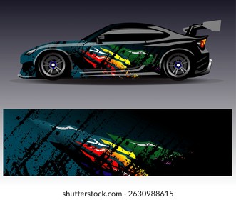 Vector de diseño de envoltura de coche. Diseños abstractos gráficos del fondo de las carreras de la raya para el vehículo, el rally, la carrera, la aventura y la librea de las carreras de coches
