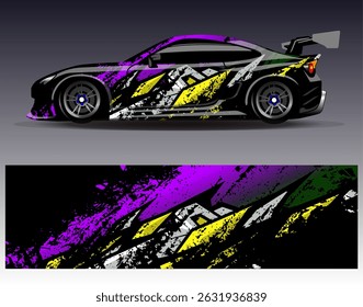 Car wrap design vector. Graphic abstract stripe racing background designs for vehicle, rally, race, adventure and car racing livery