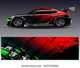 Car wrap design vector. Graphic abstract stripe racing background designs for vehicle, rally, race, adventure and car racing livery