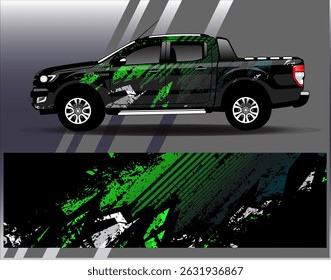 Design-Vektor für Autopackungen. Grafische abstrakte Streifen Rennen Hintergrund Designs für Fahrzeug, Rallye, Rennen, Abenteuer und Autorennen Livree