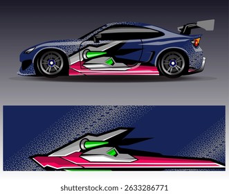 Car wrap design vector. Graphic abstract stripe racing background designs for vehicle, rally, race, adventure and car racing livery