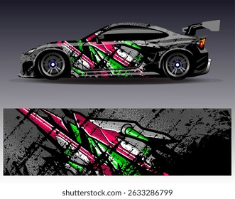 Car wrap design vector. Graphic abstract stripe racing background designs for vehicle, rally, race, adventure and car racing livery