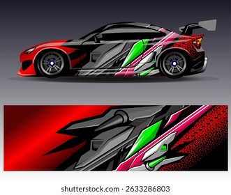 Car wrap design vector. Graphic abstract stripe racing background designs for vehicle, rally, race, adventure and car racing livery