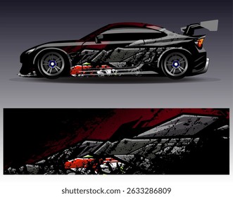 Car wrap design vector. Graphic abstract stripe racing background designs for vehicle, rally, race, adventure and car racing livery