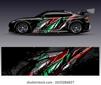 Car wrap design vector. Graphic abstract stripe racing background designs for vehicle, rally, race, adventure and car racing livery