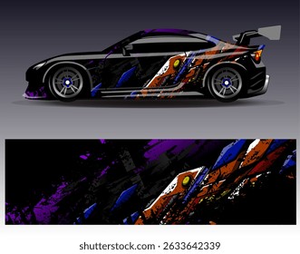 Car wrap design vector. Graphic abstract stripe racing background designs for vehicle, rally, race, adventure and car racing livery