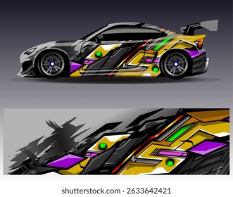 Car wrap design vector. Graphic abstract stripe racing background designs for vehicle, rally, race, adventure and car racing livery