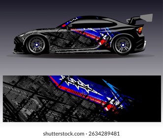 Car wrap design vector. Graphic abstract stripe racing background designs for vehicle, rally, race, adventure and car racing livery