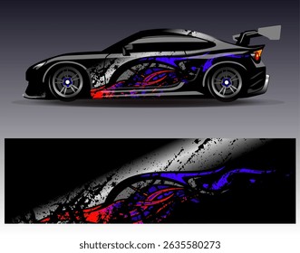 Car wrap design vector. Graphic abstract stripe racing background designs for vehicle, rally, race, adventure and car racing livery