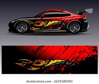 Car wrap design vector. Graphic abstract stripe racing background designs for vehicle, rally, race, adventure and car racing livery